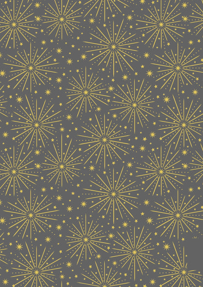 LAST BOLT! Lewis & Irene Honey Bee Fabric Collection Starburst with Gold Metallic on Dark Grey Premium 100% Cotton Fabrics