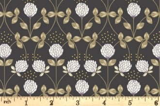 LAST BOLT! Lewis & Irene Honey Bee Fabric Collection Clover with Gold Metallic on Charcoal Premium 100% Cotton Quilt Shop Quality Fabrics