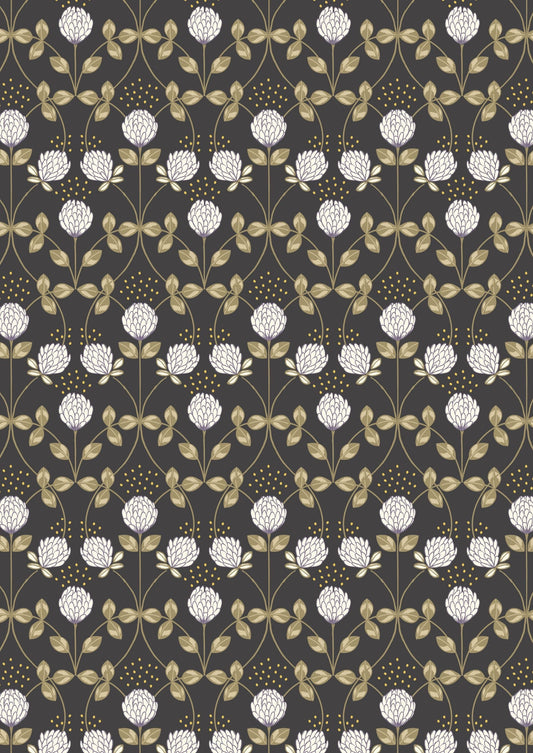 LAST BOLT! Lewis & Irene Honey Bee Fabric Collection Clover with Gold Metallic on Charcoal Premium 100% Cotton Quilt Shop Quality Fabrics