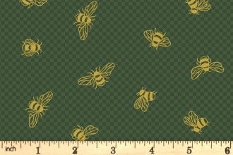 LAST BOLT! Lewis & Irene Honey Bee Fabric Collection Bees with Gold Metallic on British Green Premium 100% Cotton Quilt Shop Quality Fabrics