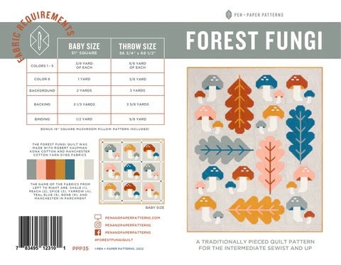 Pen + Paper Patterns Forest Fungi Quilt Pattern - 2 Size Variations Per Pattern (Optional Fineline Glue Tip Applicators)