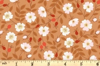 LAST BOLT! Lewis & Irene Evergreen Fabric Collection Dog Rose on Rust Premium 100% Cotton Quilt Shop Quality Fabrics