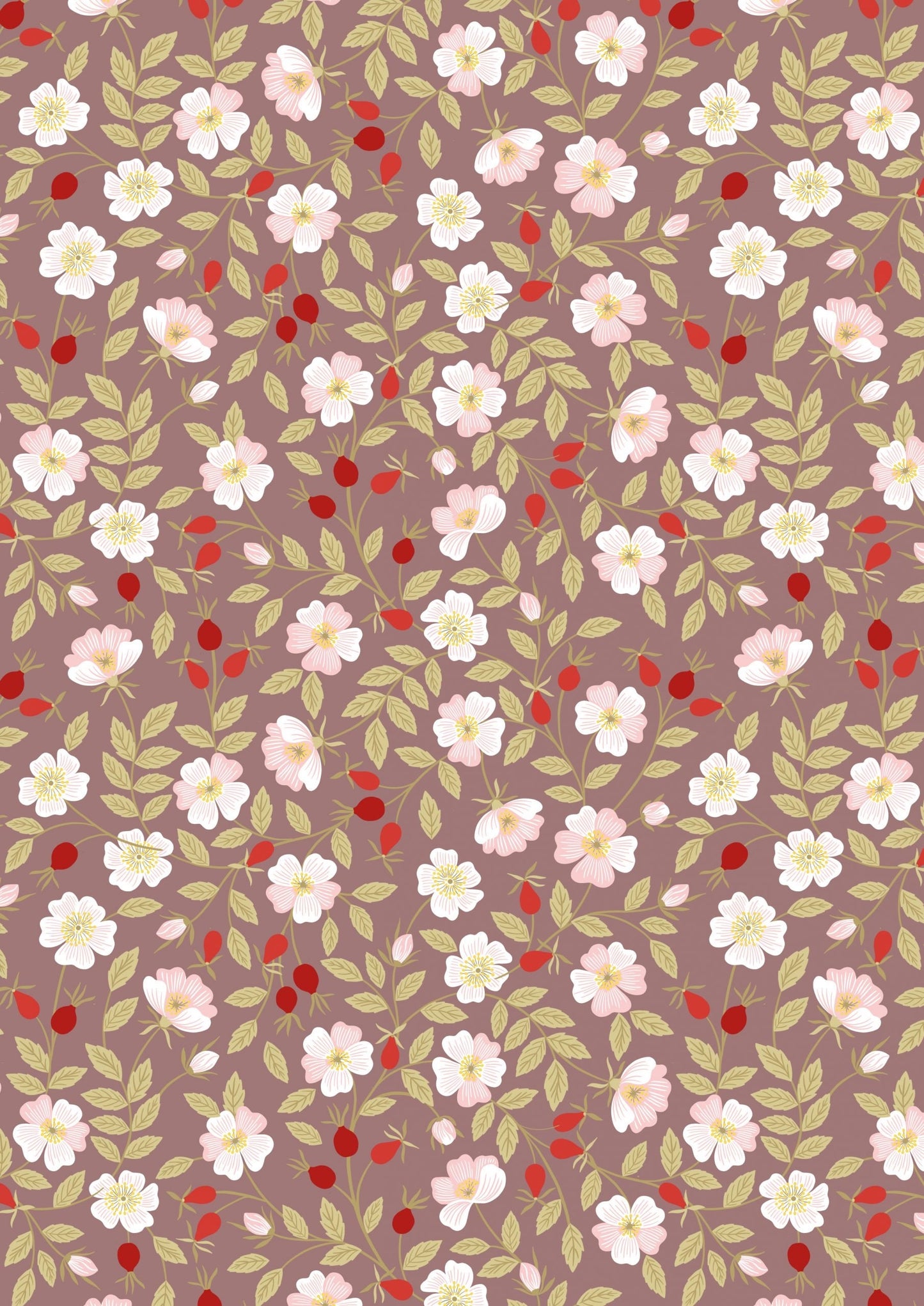 LAST BOLT! Lewis & Irene Evergreen Fabric Collection Dog Rose on Soft Brown Premium 100% Cotton Quilt Shop Quality Fabrics