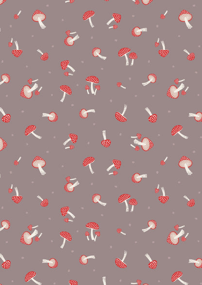 LAST BOLT! Lewis & Irene Evergreen Fabric Collection Mushrooms on Warm Grey Premium 100% Cotton Quilt Shop Quality Fabrics