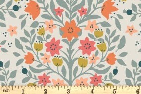 Lewis & Irene Folk Floral Fabric Collection Folk Floral Damask on Cream Premium 100% Cotton Quilt Shop Quality Fabrics