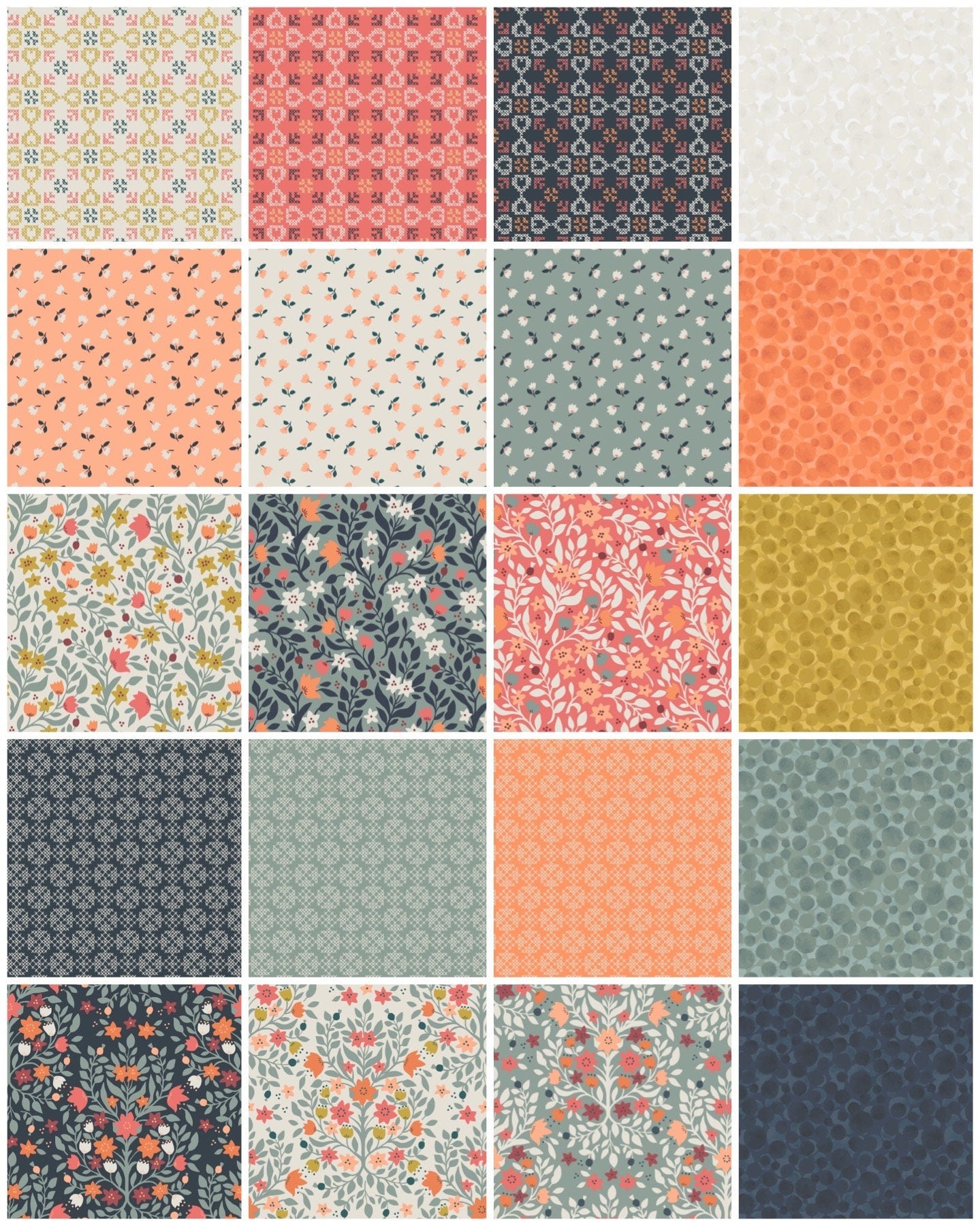 Lewis & Irene Folk Floral Fabric Collection Little Flowers on Peach Premium 100% Cotton Quilt Shop Quality Fabrics