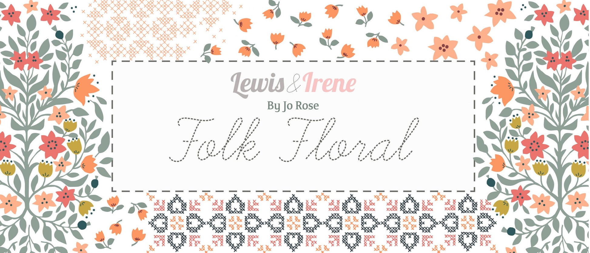 Lewis & Irene Folk Floral Fabric Collection Little Flowers on Peach Premium 100% Cotton Quilt Shop Quality Fabrics