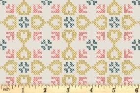 Lewis & Irene Folk Floral Fabric Collection Cross Stitch Hearts on Cream Premium 100% Cotton Quilt Shop Quality Fabrics