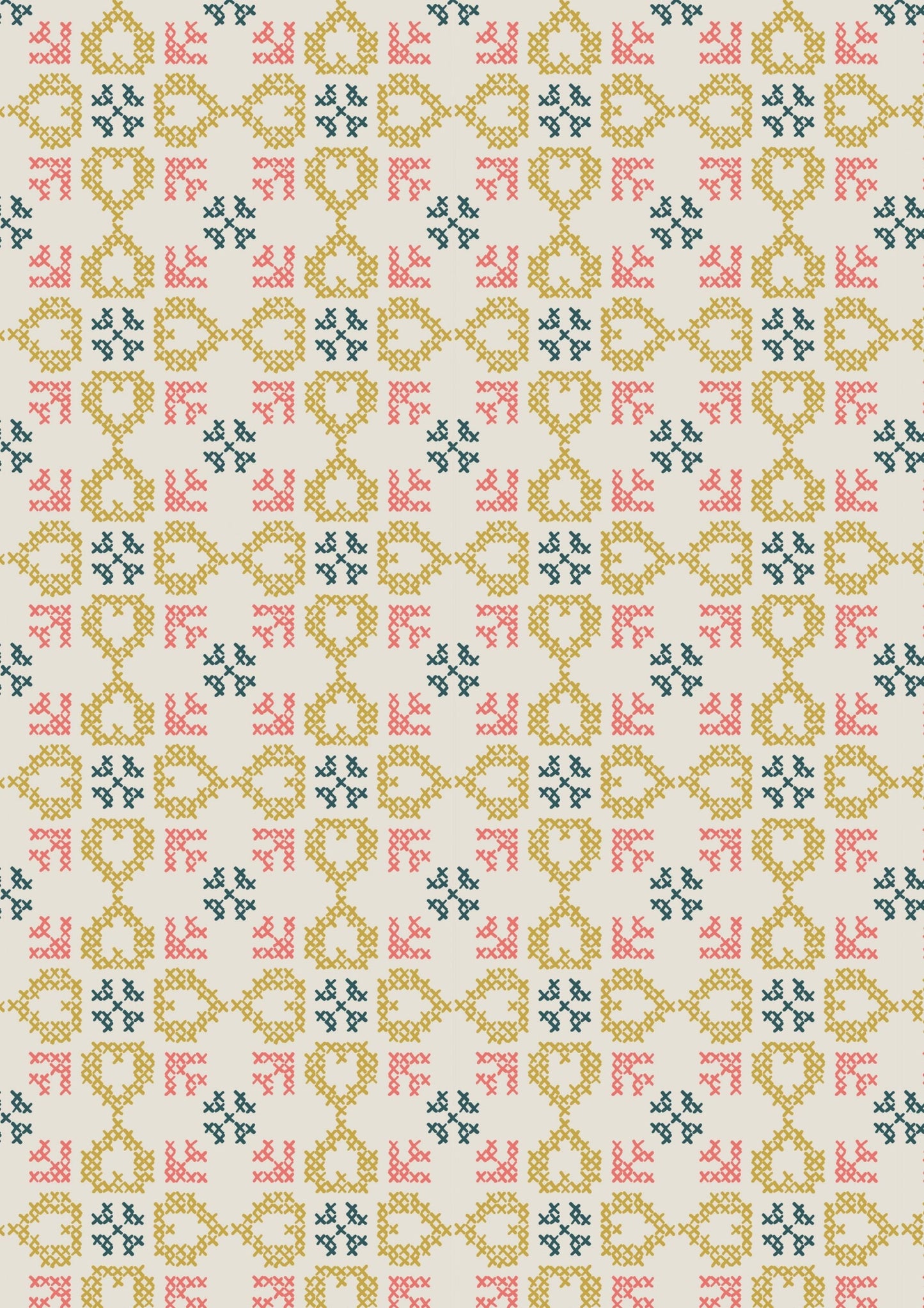 Lewis & Irene Folk Floral Fabric Collection Cross Stitch Hearts on Cream Premium 100% Cotton Quilt Shop Quality Fabrics