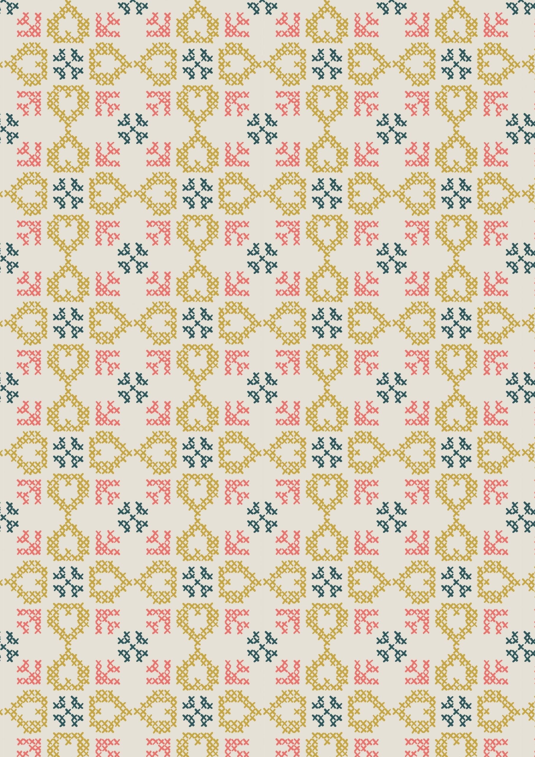 Lewis & Irene Folk Floral Fabric Collection Cross Stitch Hearts on Cream Premium 100% Cotton Quilt Shop Quality Fabrics