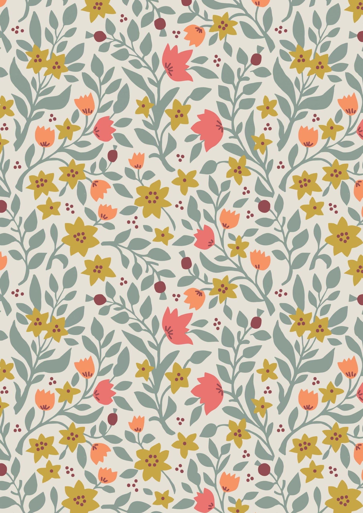 Lewis & Irene Folk Floral Fabric Collection Folk Floral All Over on Cream Premium 100% Cotton Quilt Shop Quality Fabrics