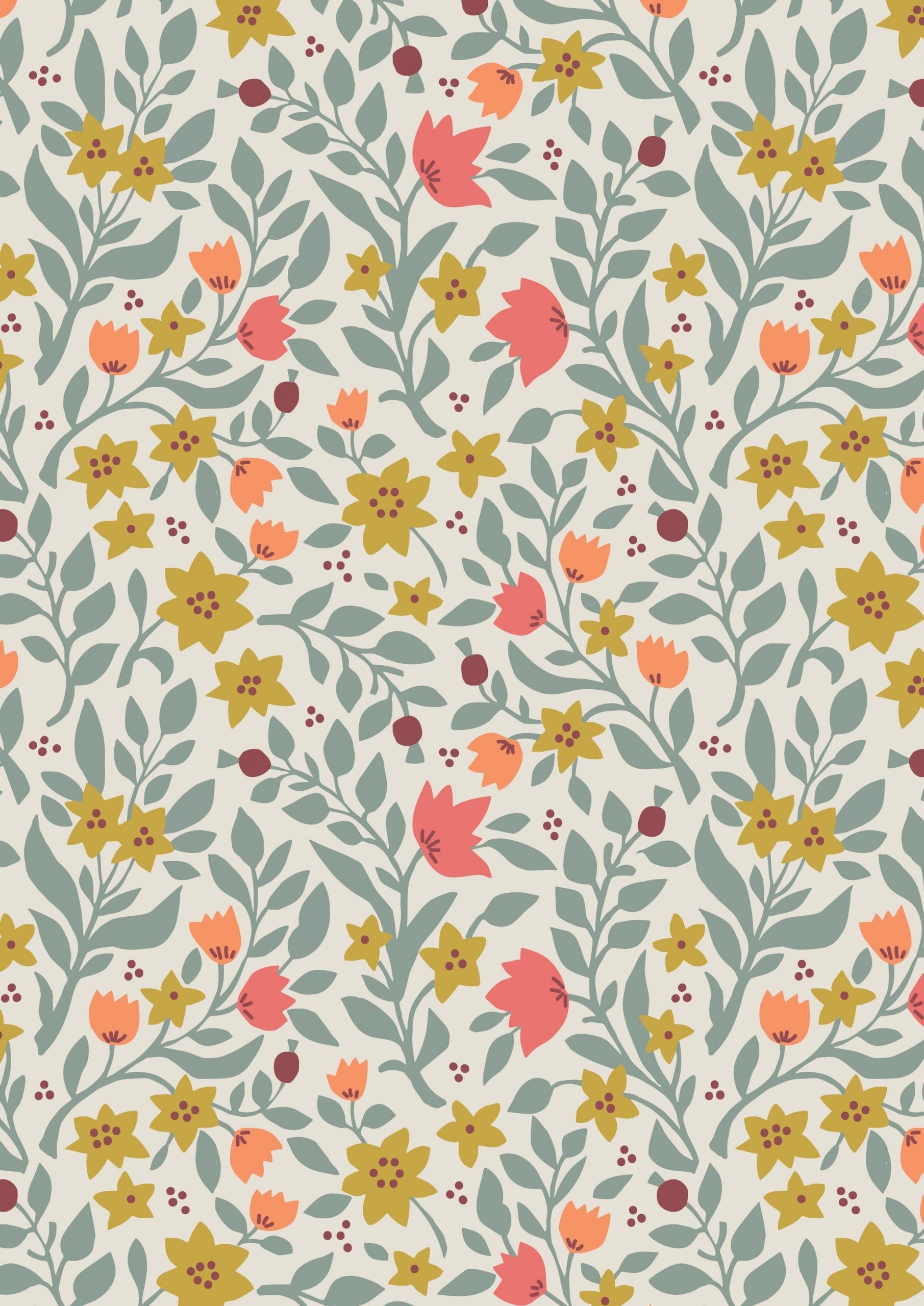 Lewis & Irene Folk Floral Fabric Collection Folk Floral All Over on Cream Premium 100% Cotton Quilt Shop Quality Fabrics