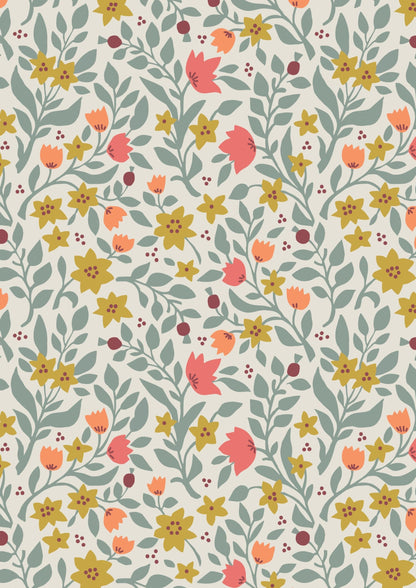 Lewis & Irene Folk Floral Fabric Collection Folk Floral All Over on Cream Premium 100% Cotton Quilt Shop Quality Fabrics