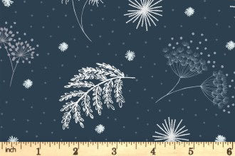 LAST BOLT!! Lewis & Irene Secret Winter Garden Fabric Collection Pearlescent Frosted Garden on Dark Blue Premium 100% Cotton Fabrics