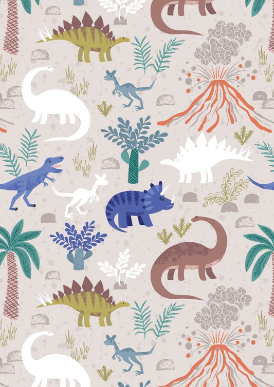 LAST BOLT! Glowing Fabrics Lewis & Irene Dino Glow Fabric Collection Dino Forest on Light Tan Premium 100% Cotton Quilt Shop Quality Fabrics