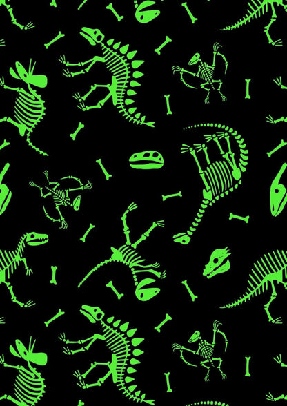 GLOWING FABRICS!! Lewis & Irene Dino Glow Fabric Collection Dino Bones on Light Grey Premium 100% Cotton Quilt Shop Quality Fabrics