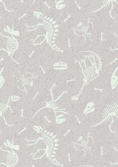 GLOWING FABRICS!! Lewis & Irene Dino Glow Fabric Collection Dino Bones on Light Grey Premium 100% Cotton Quilt Shop Quality Fabrics