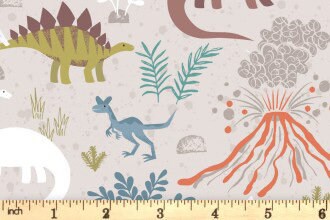 LAST BOLT! Glowing Fabrics Lewis & Irene Dino Glow Fabric Collection Dino Forest on Light Tan Premium 100% Cotton Quilt Shop Quality Fabrics