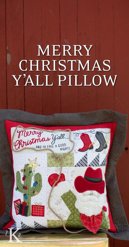 Kimberbell Merry Christmas Y'all 22"x22" Pillow Fabric & Embellishment Kit (Optional Pillow Insert Sold Separately)