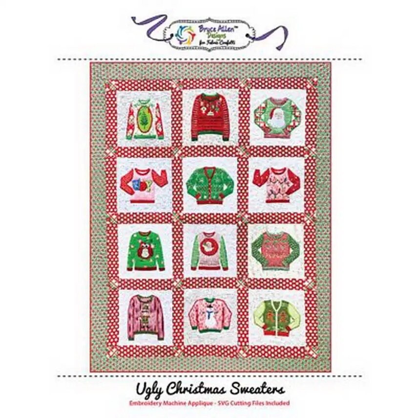 Fabric Confetti & Bruce Allen Designs Ugly Christmas Sweater Quilt Machine Embroidery CD Finished Size: 46"x58" (BONUS SVG Files)