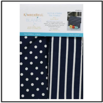 Kimberbell Kimberbellishments Blanks Dots & Stripes Tea Towels Set - Navy