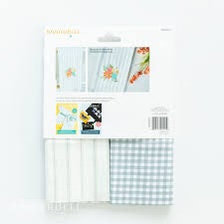 RETIRED!! Kimberbell Kimberbellishments Blanks Gingham & Pin Stripes Tea Towels Set - Cream and Grey