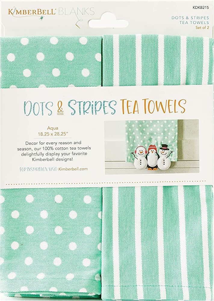 Kimberbell Kimberbellishments Blanks Dots & Stripes Tea Towels Set - Aqua