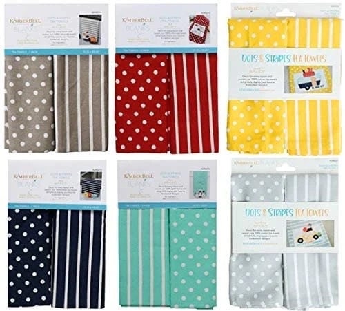 Kimberbell Kimberbellishments Blanks Dots & Stripes Tea Towels Set - Aqua