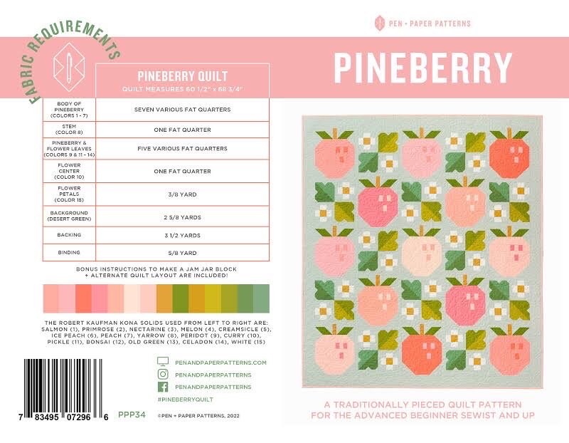 Pen + Paper Patterns Pineberry Quilt Pattern Finished Size: 60.5"x68.75" (Optional Fineline Glue Tip Sets)