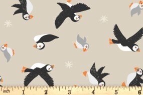 Lewis & Irene Puffin Bay Fabric Collection Puffins on Dark Cream Premium 100% Cotton Quilt Shop Quality Fabrics