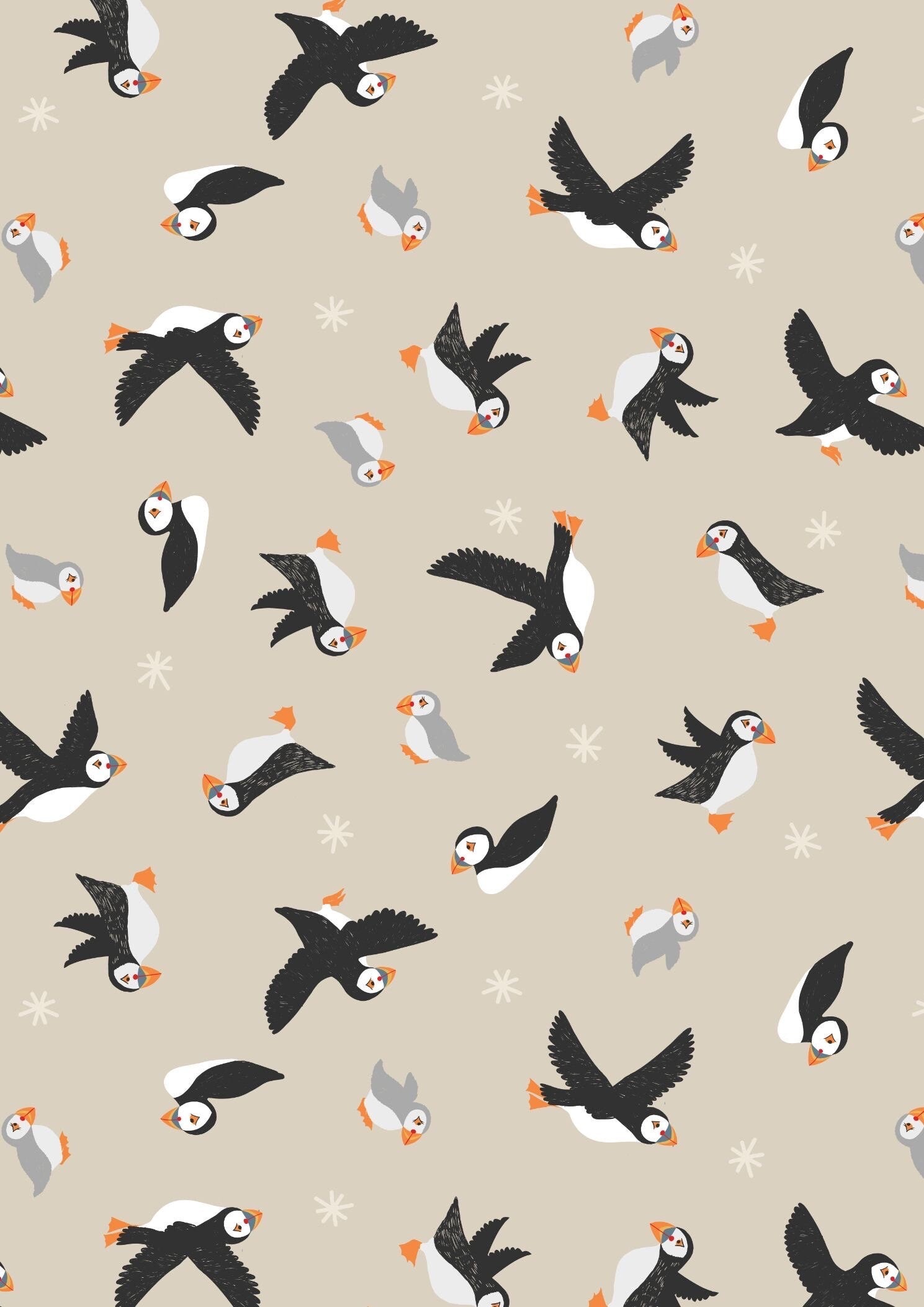 Lewis & Irene Puffin Bay Fabric Collection Puffins on Dark Cream Premium 100% Cotton Quilt Shop Quality Fabrics