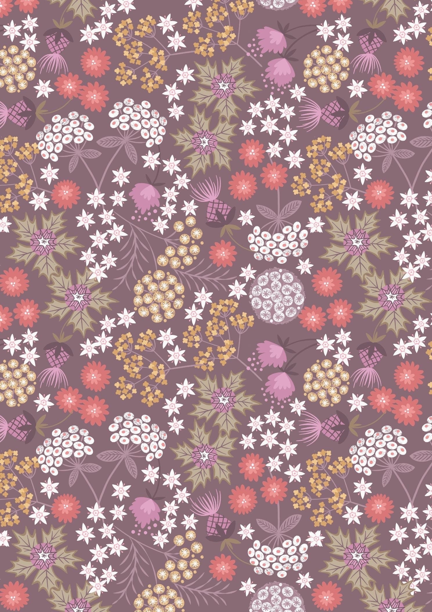 LAST BOLT! Lewis & Irene Puffin Bay Fabric Collection Sea Holly Floral on Dark Heather Premium 100% Cotton Quilt Shop Quality Fabrics