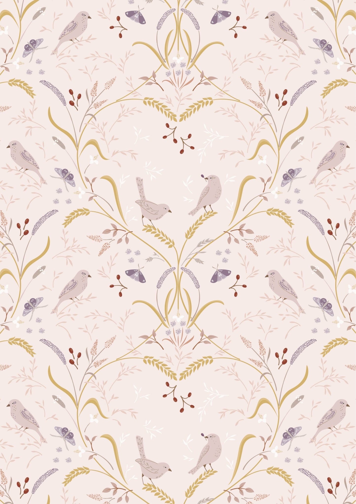 Lewis & Irene Meadowside Fabric Collection Bird By Bird on Ecru Pink Premium 100% Cotton Quilt Shop Quality Fabrics