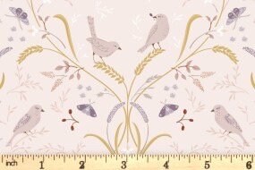 Lewis & Irene Meadowside Fabric Collection Bird By Bird on Ecru Pink Premium 100% Cotton Quilt Shop Quality Fabrics