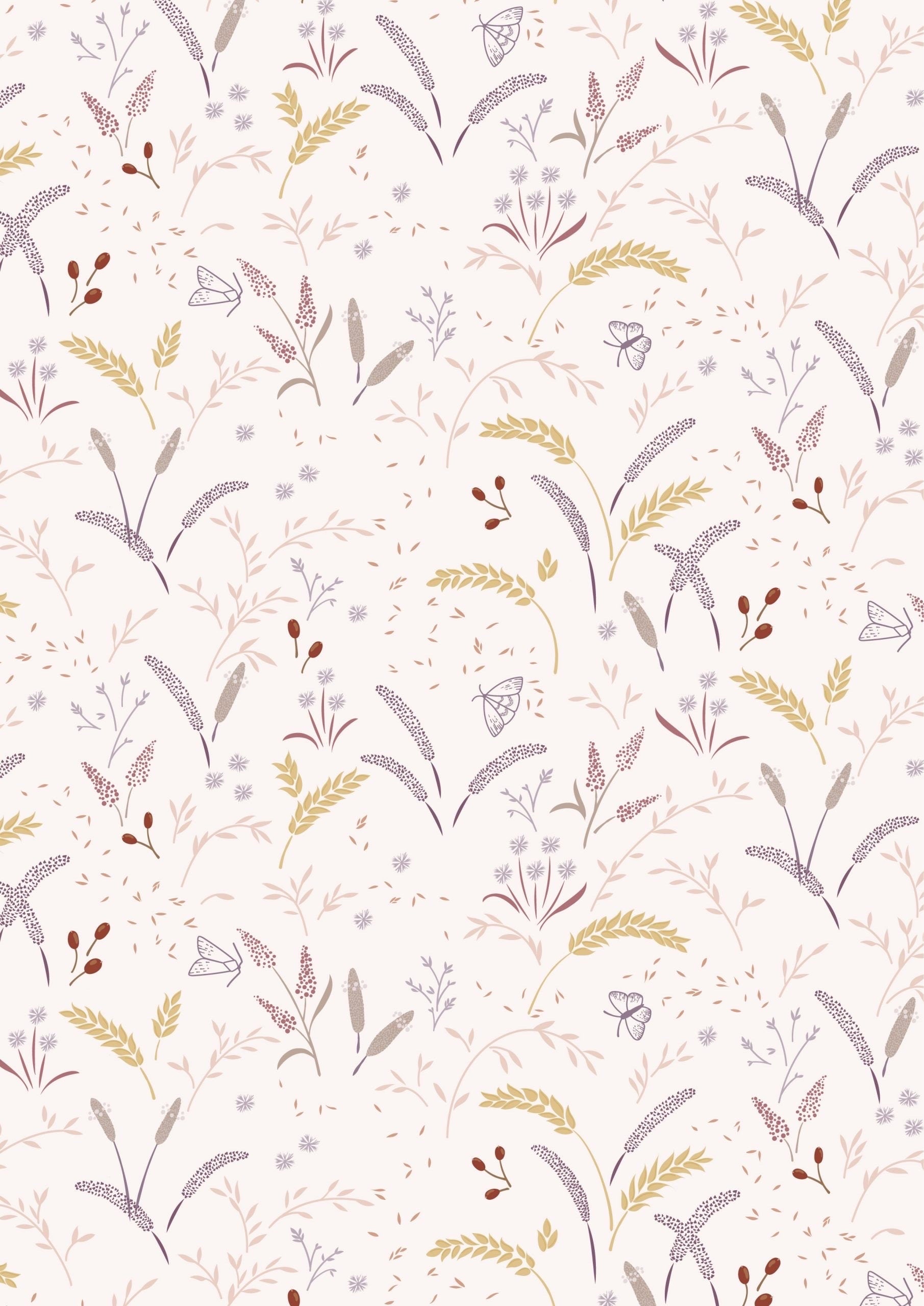 Lewis & Irene Meadowside Fabric Collection Grassfield Gathering on Light Ecru Pink Premium 100% Cotton Quilt Shop Quality Fabrics