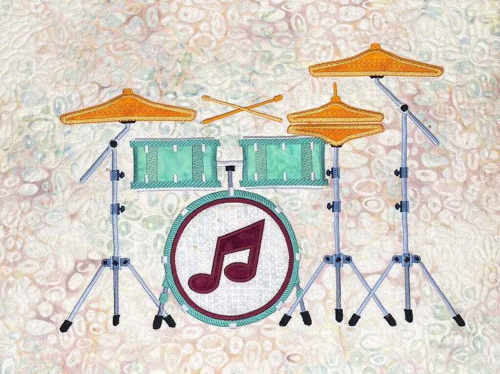 Fabric Confetti & Bruce Allen Designs Feel The Beat Quilt Machine Embroidery CD Finished Size: 54"x74" (BONUS SVG Files)