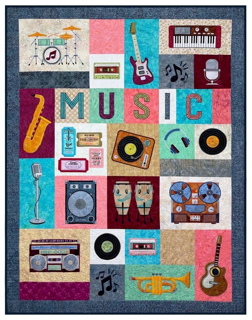 Fabric Confetti & Bruce Allen Designs Feel The Beat Quilt Machine Embroidery CD Finished Size: 54"x74" (BONUS SVG Files)