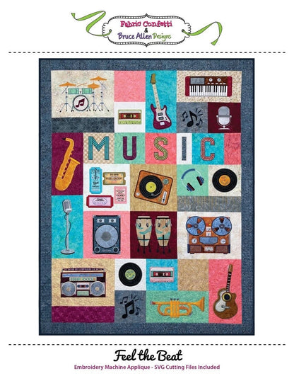 Fabric Confetti & Bruce Allen Designs Feel The Beat Quilt Machine Embroidery CD Finished Size: 54"x74" (BONUS SVG Files)