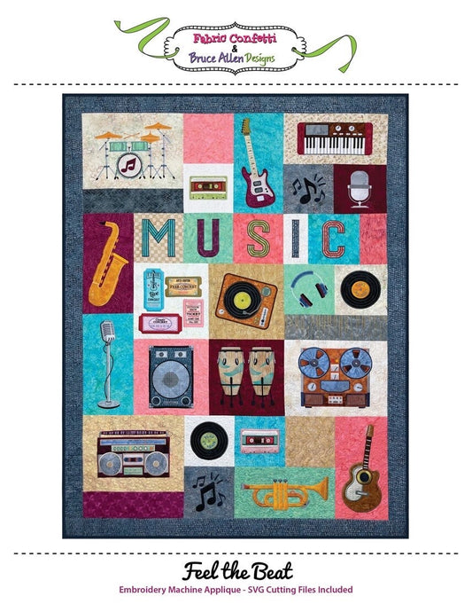 Fabric Confetti & Bruce Allen Designs Feel The Beat Quilt Machine Embroidery CD Finished Size: 54"x74" (BONUS SVG Files)