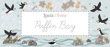 Lewis & Irene Puffin Bay Fabric Collection Puffins on Warm Grey Premium 100% Cotton Quilt Shop Quality Fabrics