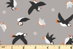 Lewis & Irene Puffin Bay Fabric Collection Puffins on Warm Grey Premium 100% Cotton Quilt Shop Quality Fabrics