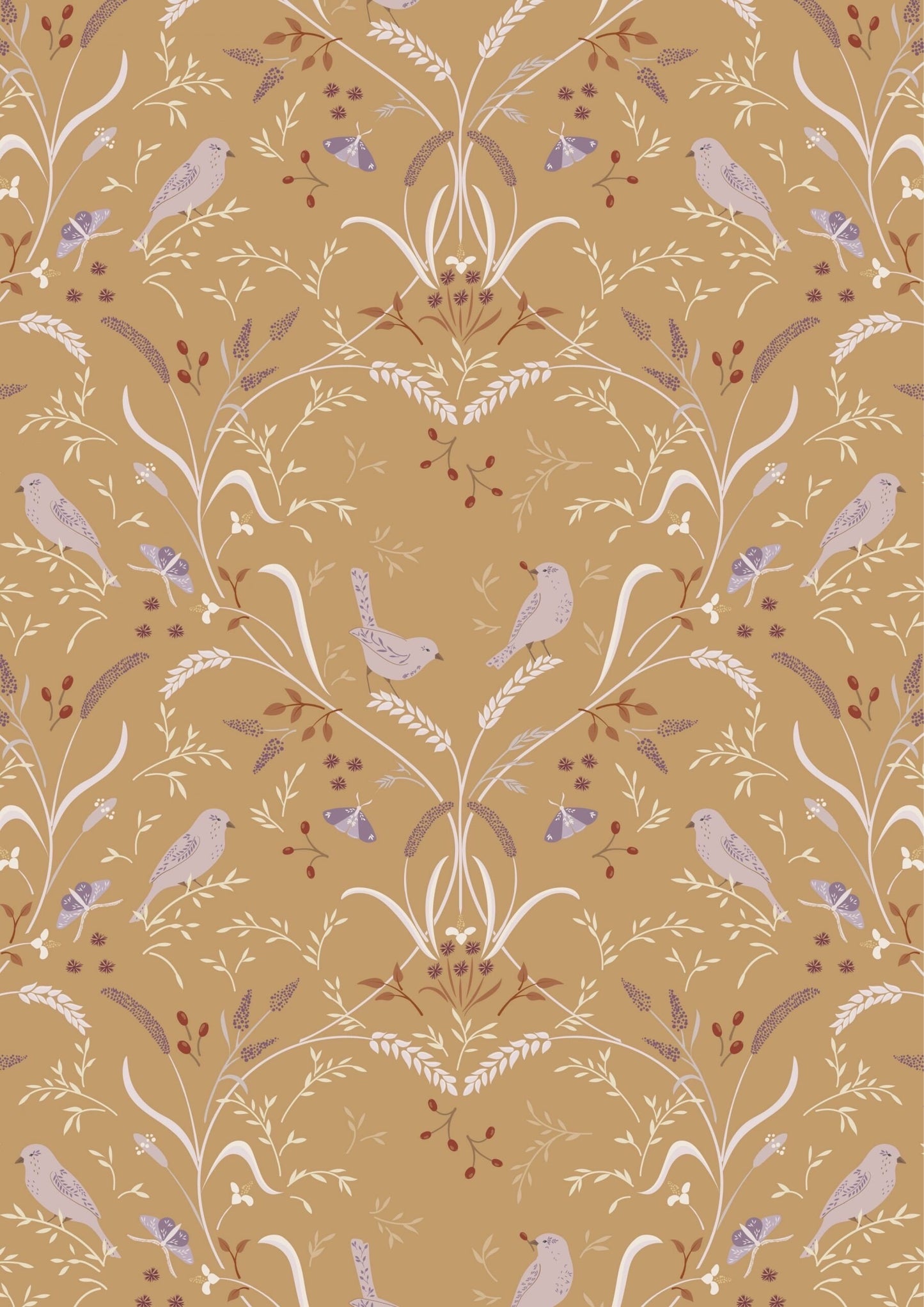 Lewis & Irene Meadowside Fabric Collection Bird By Bird on Mustard Premium 100% Cotton Quilt Shop Quality Fabrics