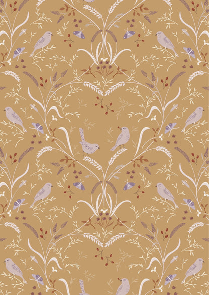 Lewis & Irene Meadowside Fabric Collection Bird By Bird on Mustard Premium 100% Cotton Quilt Shop Quality Fabrics