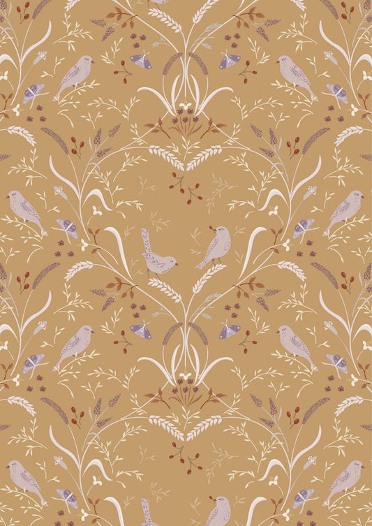 Lewis & Irene Meadowside Fabric Collection Bird By Bird on Mustard Premium 100% Cotton Quilt Shop Quality Fabrics