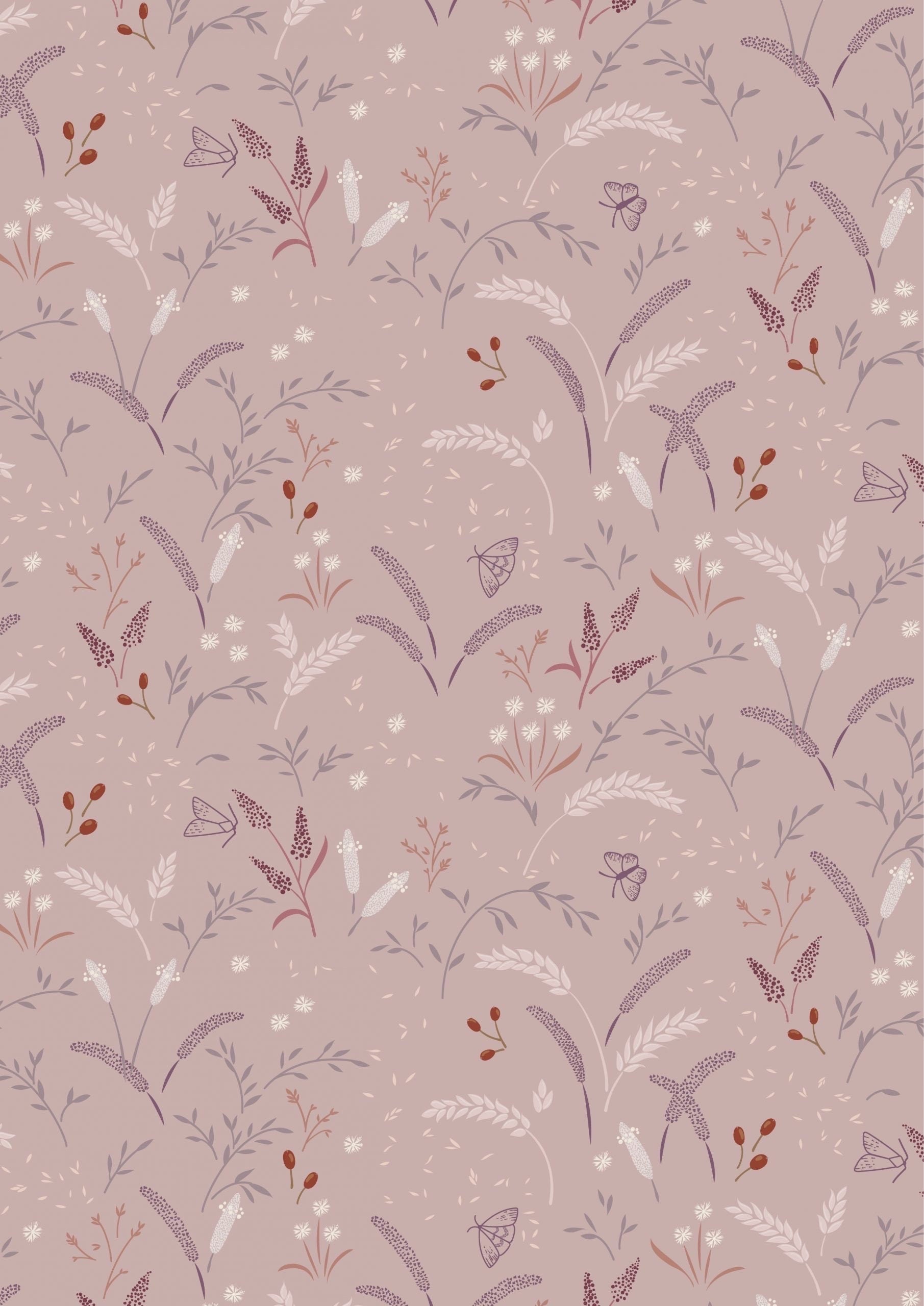 Lewis & Irene Meadowside Fabric Collection Grassfield Gathering on Light Deep Purple Taupe Premium 100% Cotton Quilt Shop Quality Fabrics