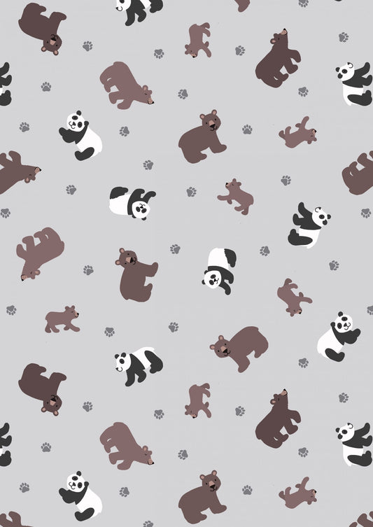 Lewis & Irene Small Things Wild Animals Fabric Collection Pandas and Bears on Light Grey Premium 100% Cotton Quilt Shop Quality Fabrics