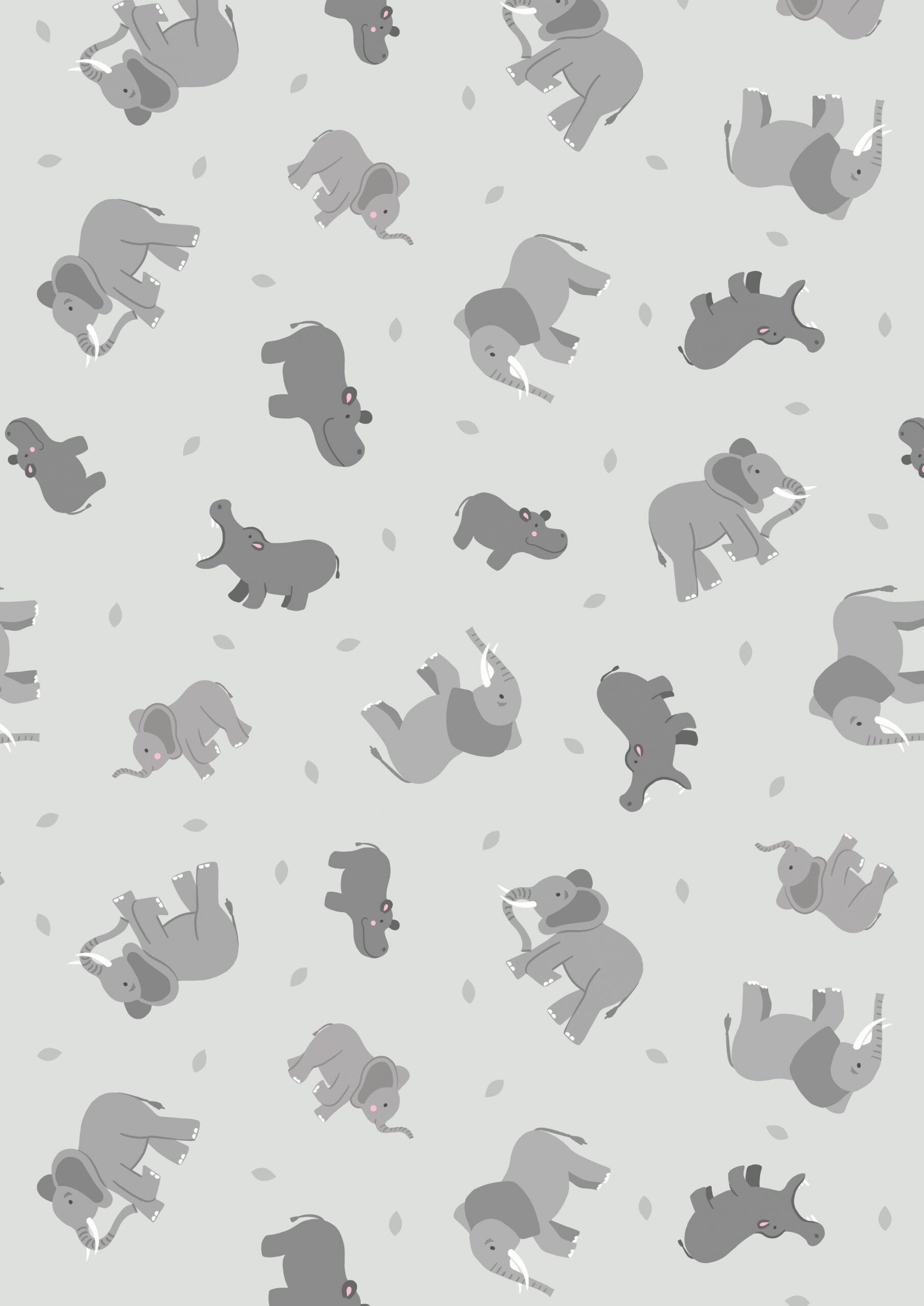 Lewis & Irene Small Things Wild Animals Fabric Collection Elephants and Hippos on Light Grey Premium 100% Cotton Quilt Shop Quality Fabrics