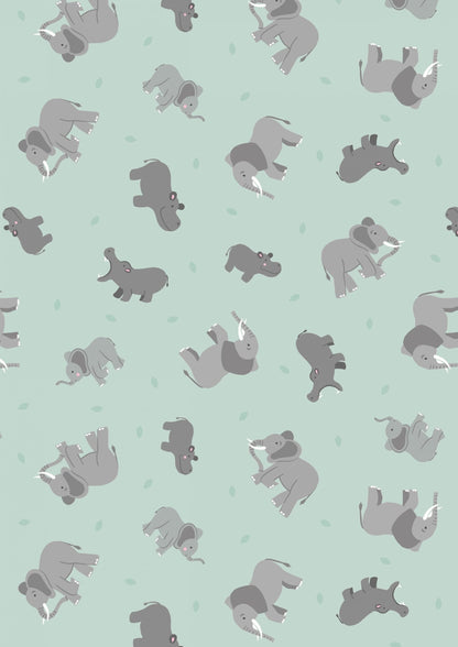 Lewis & Irene Small Things Wild Animals Fabric Collection Elephants and Hippos on Light Blue Premium 100% Cotton Quilt Shop Quality Fabrics