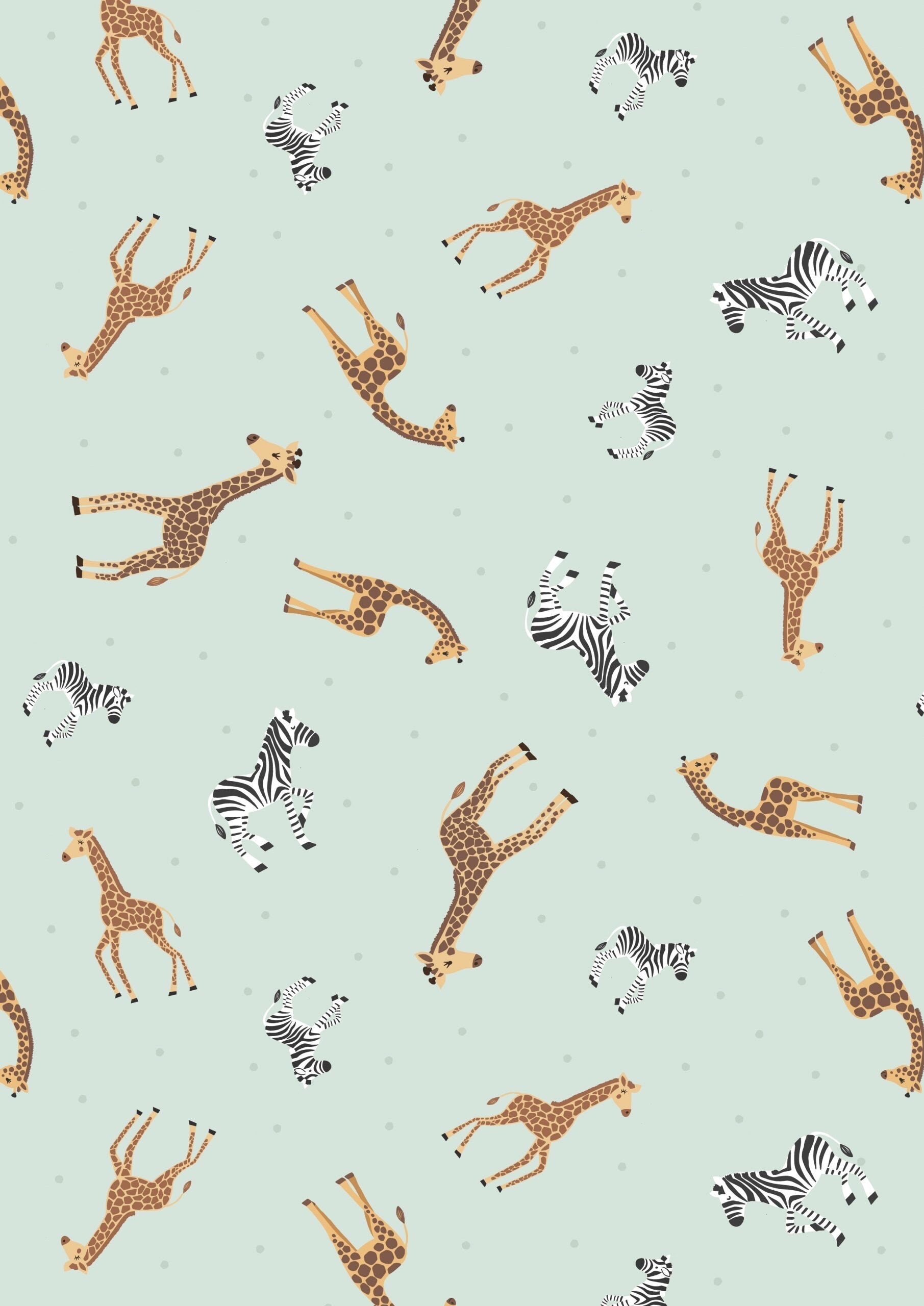 Lewis & Irene Small Things Wild Animals Fabric Collection Giraffes and Zebras on Mint Premium 100% Cotton Quilt Shop Quality Fabrics