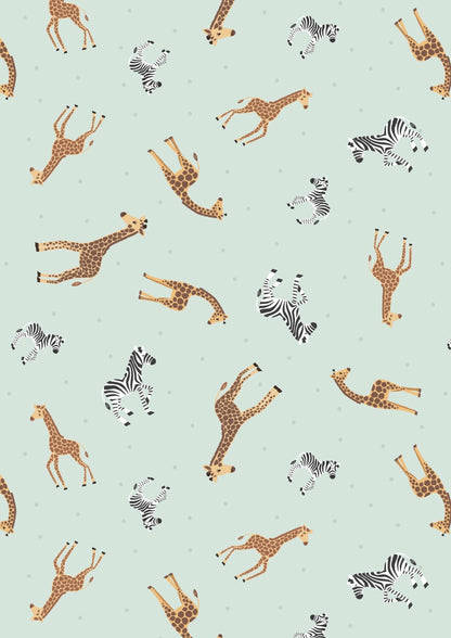 Lewis & Irene Small Things Wild Animals Fabric Collection Giraffes and Zebras on Mint Premium 100% Cotton Quilt Shop Quality Fabrics